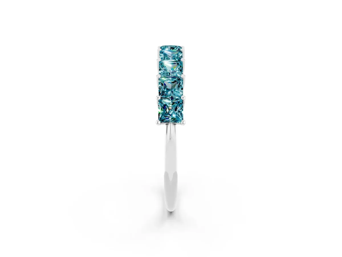 Princess Cut Blue Topaz Channel-Set Eternity Band with Prong Setting Silver