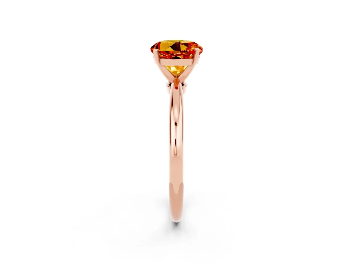 Round Cut Citrine Solitaire Ring with Six-Prong Setting and Classic Band Rose gold