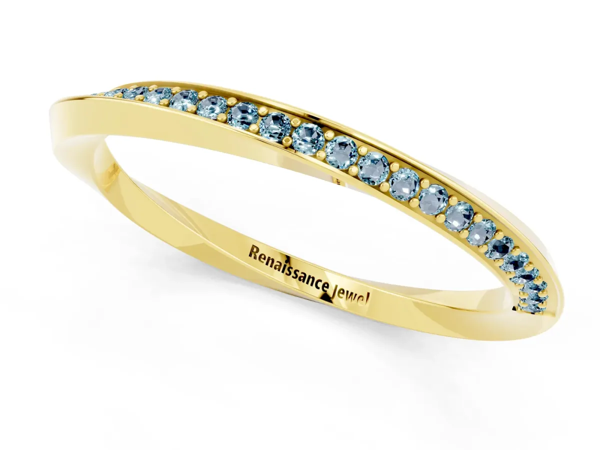 Pavé Round Aquamarine Twist Band Yellow gold