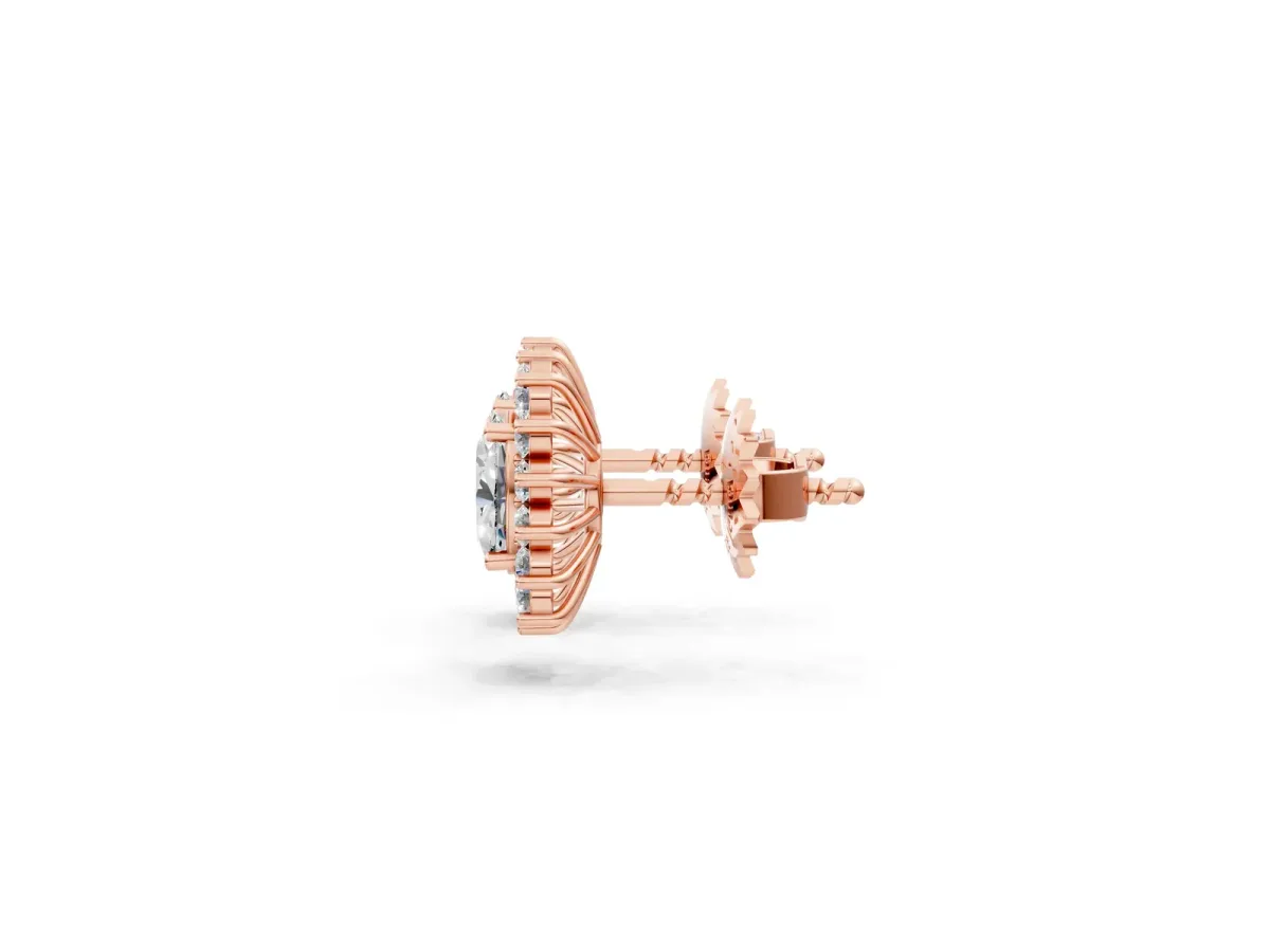 Oval Diamond Floral Halo Stud Earrings Rose gold