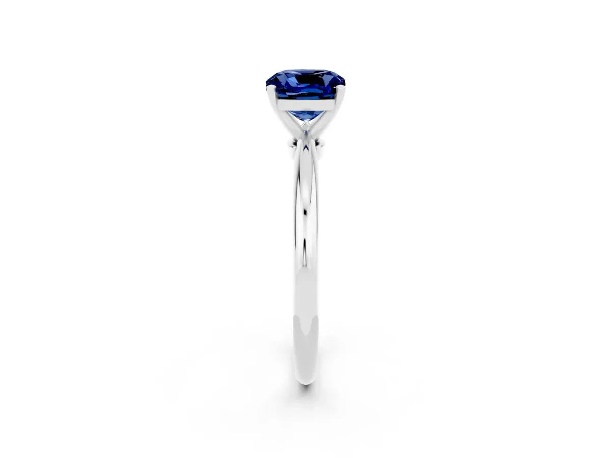 Cushion Cut Blue Sapphire Solitaire Ring with Six-Prong Setting and Classic Band Silver