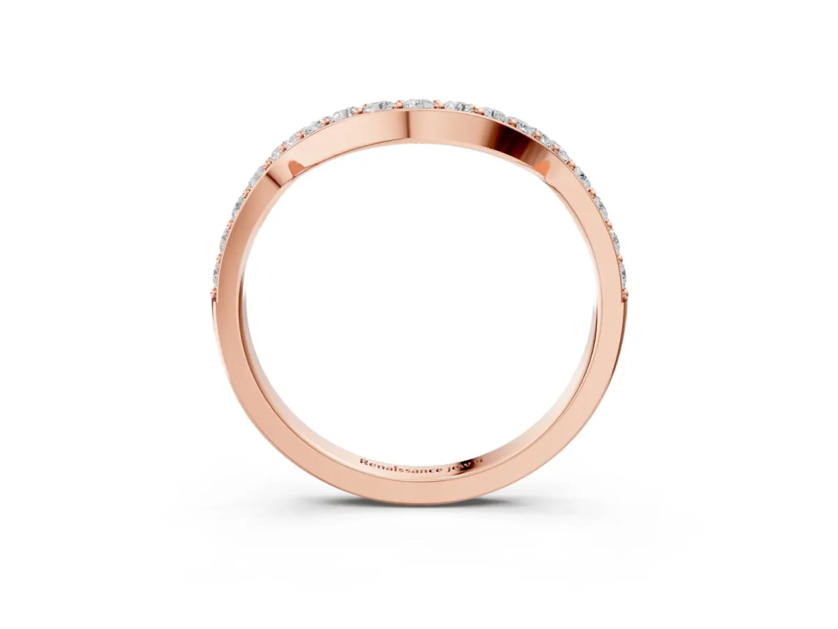Round Diamond Pavé Set Curved Band with U-Prong Setting Rose gold