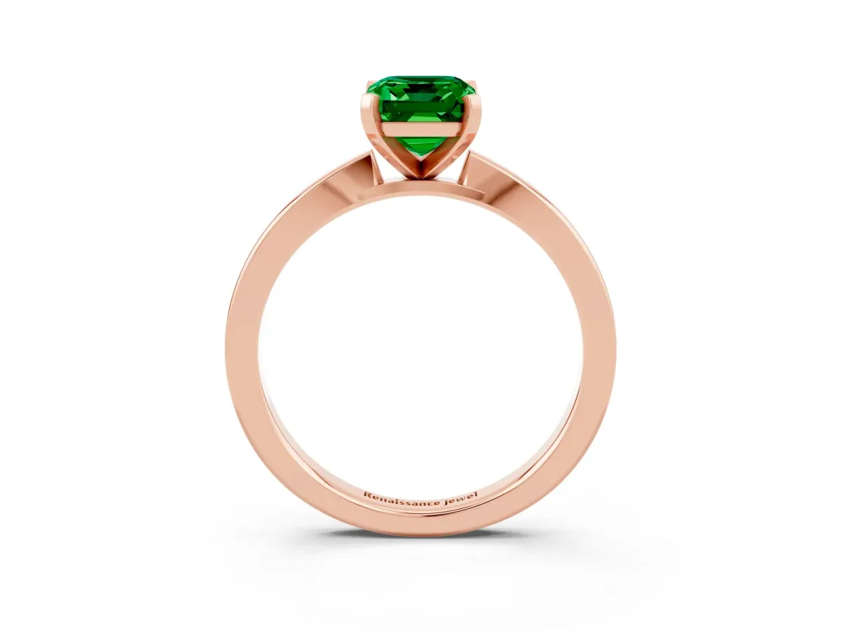 Emerald Cut Emerald Solitaire Engagement Ring with Classic Band and Four-Prong Setting Rose gold