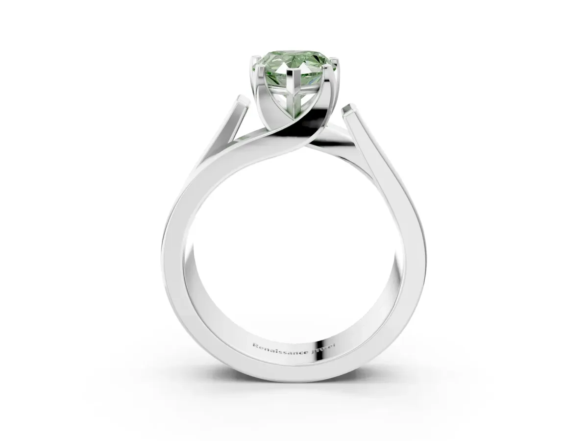 Fancy Green Modern Tension Set Pear Cut Diamond Solitaire Wide Band Ring Silver