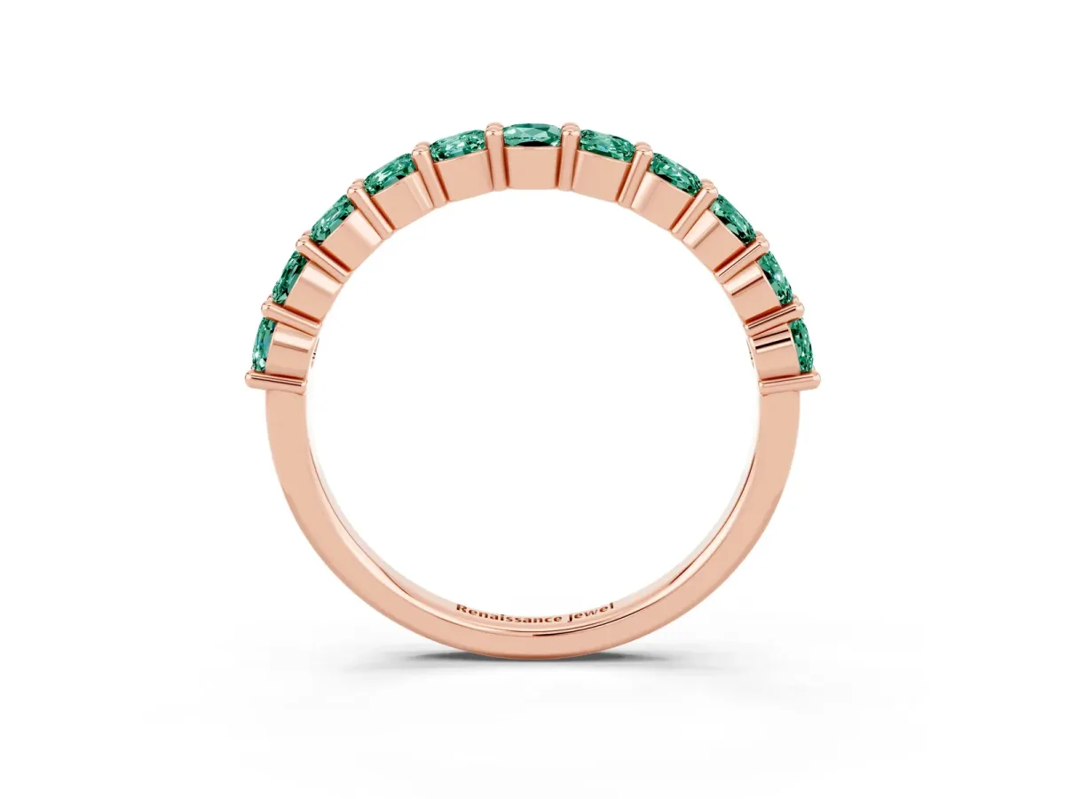 Round Green Sapphire Half Eternity Band with Prong Setting Rose gold