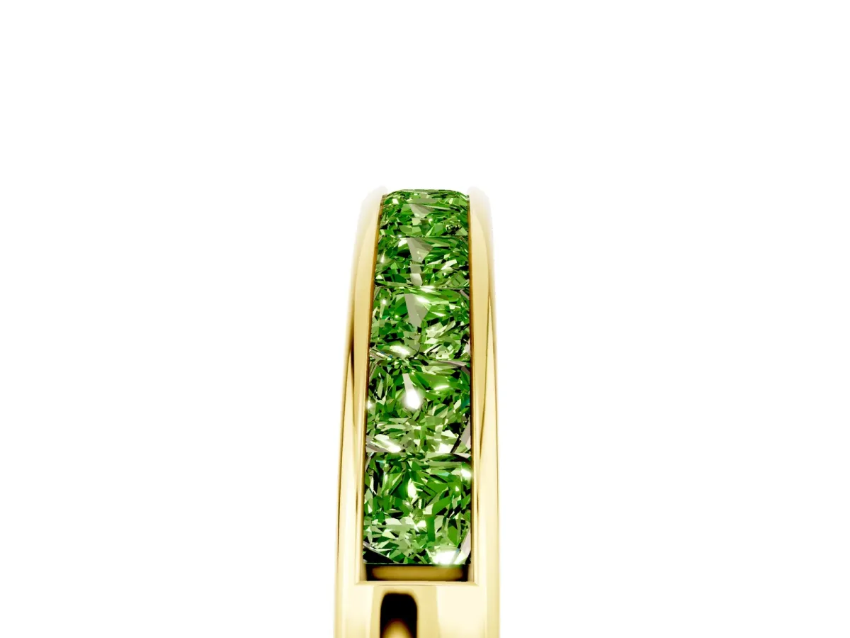 Channel Set Princess Cut Peridot Eternity Band Yellow gold
