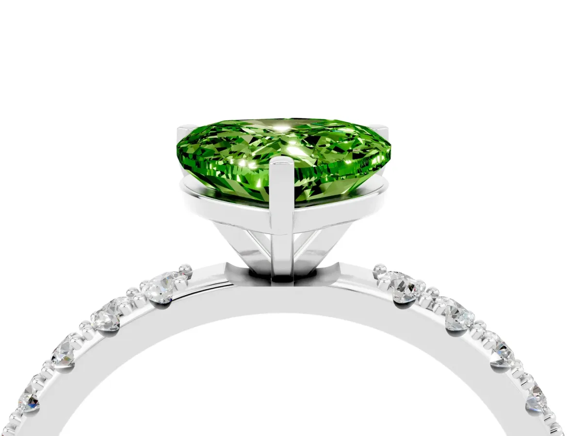 Heart Cut Peridot Solitaire Pavé Band with Four-Prong Setting Platinum