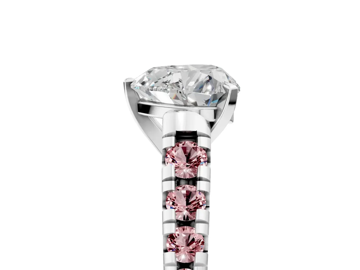 Heart Cut Diamond Cathedral Solitaire Ring with Round Morganite Pavé Band Silver