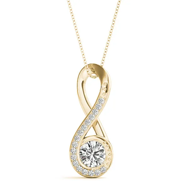 Infinity Pavé Round Diamond Bezel Pendant Yellow gold