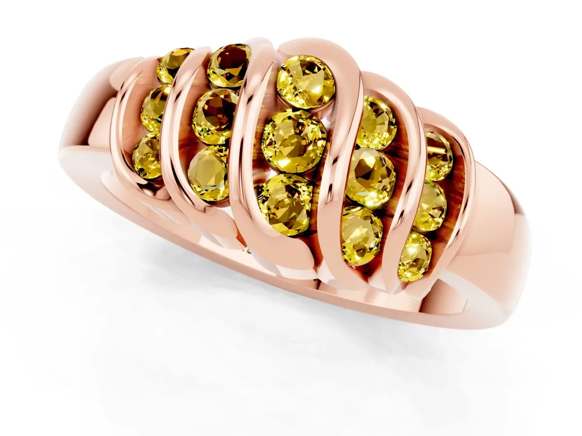Round Yellow Sapphire Multi-Row Crossover Band Rose gold