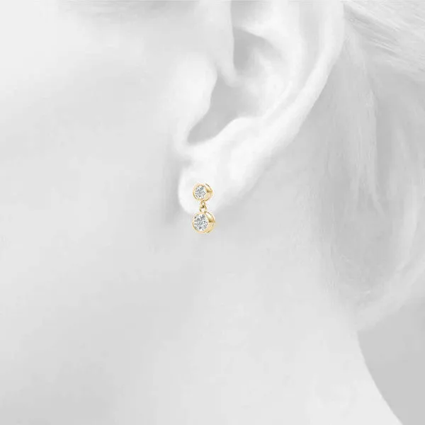 Bezel-Set Round Cut Drop Earrings with Post Back Yellow gold