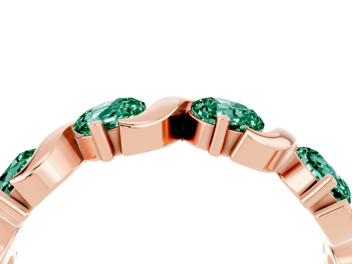 Six-Stone Round Green Sapphire Wave Band with Shared Prong Setting Rose gold
