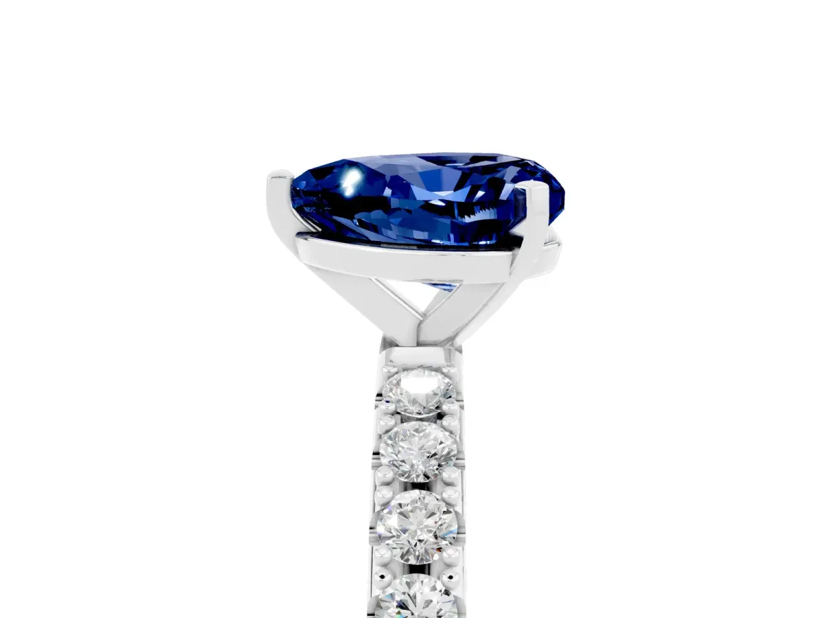 Heart Cut Blue Sapphire Solitaire Pavé Band with Four-Prong Setting Platinum