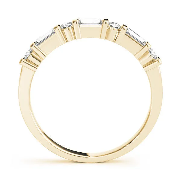 Baguette and Round Diamond Channel Set Half Eternity Band with Bar Prong Setting Yellow gold