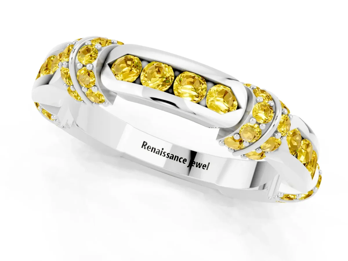 Pavé Round Yellow Sapphire Link Band with Bezel Setting Silver