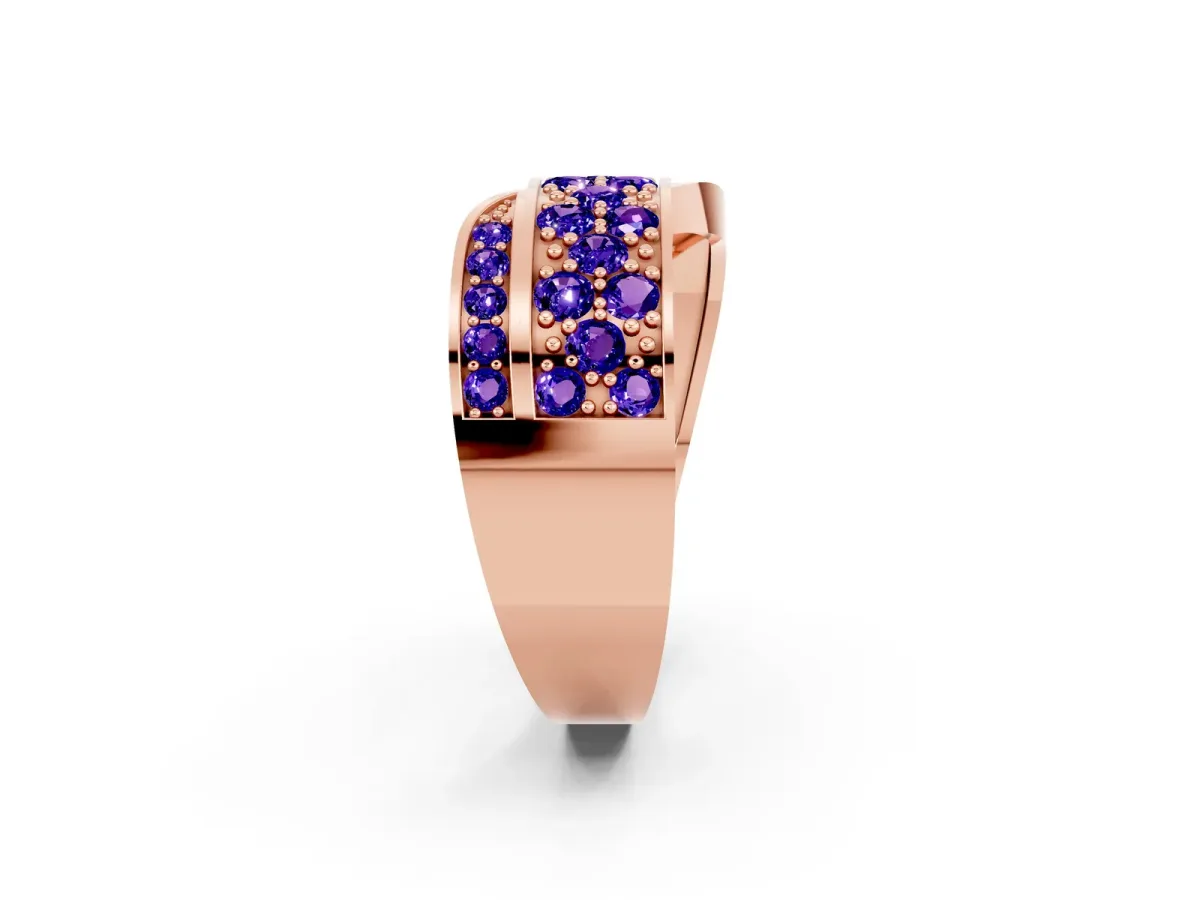 Pavé Round Tanzanite Crossover Band with Bead Prong Setting Rose gold