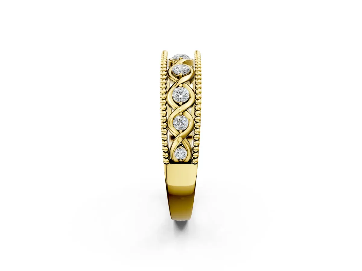 Round Diamond Twist Milgrain Band with Bezel Setting Yellow gold