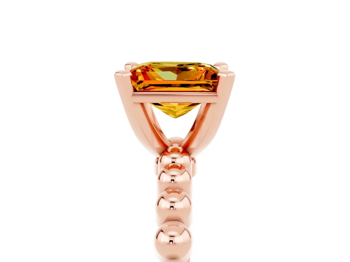 Princess Cut Citrine Solitaire Ring with Beaded Band and Prong Setting Rose gold