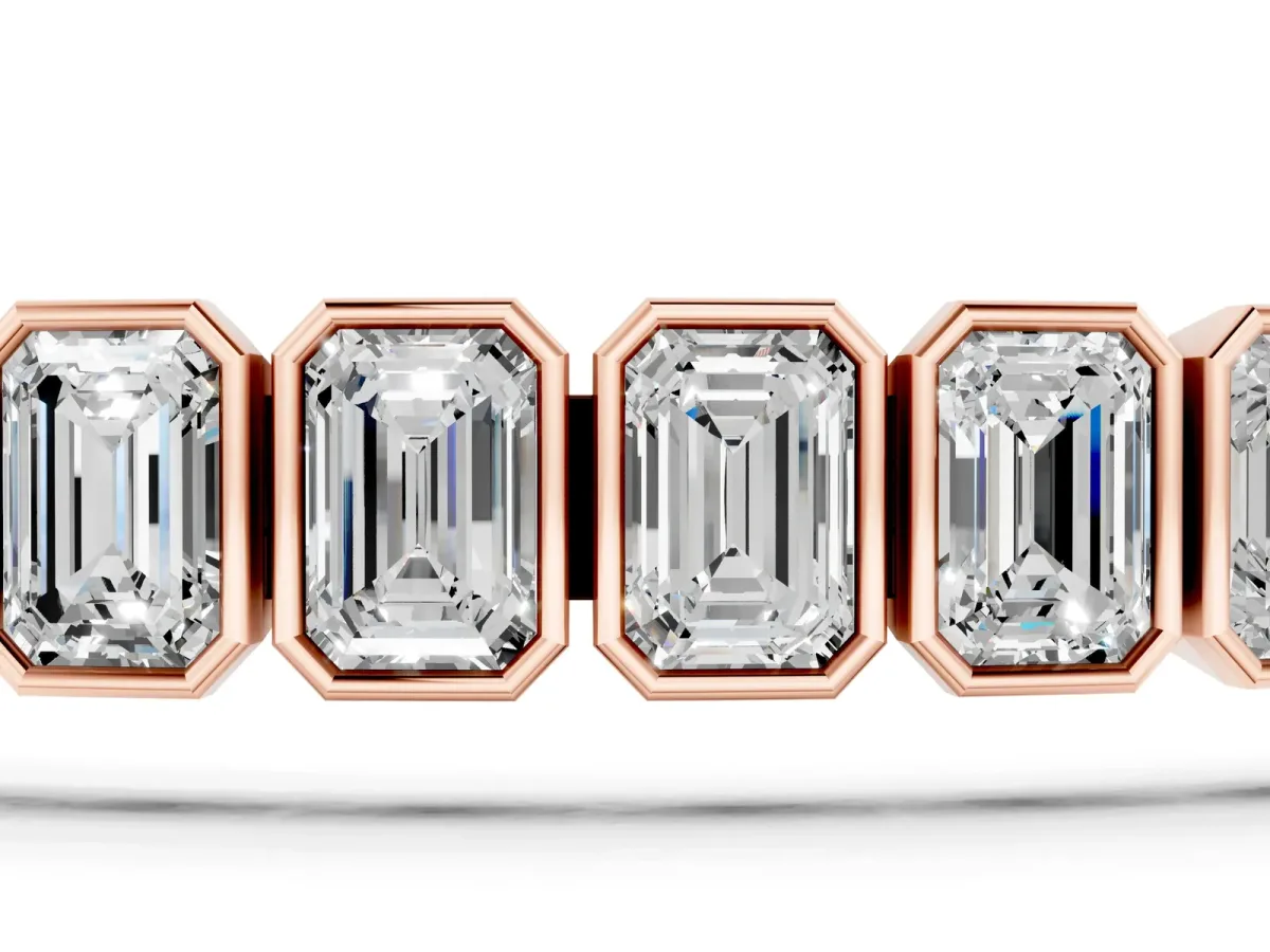 Emerald Cut Diamond Tennis Bracelet with Bezel Setting Rose gold