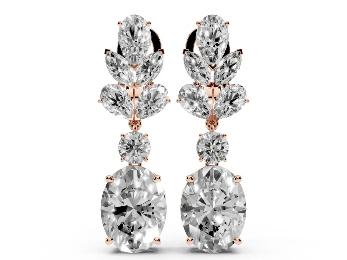 Pear, Marquise and Round Diamond Sacramento Drop Earrings Rose gold