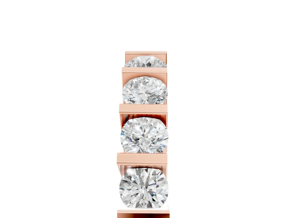 Channel Set Round Diamond Half Eternity Band with Bar Prong Setting Rose gold