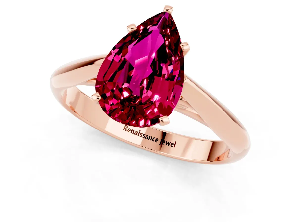 Pear Cut Garnet Solitaire Engagement Ring with Cathedral Setting and Four-Prong Mount Rose gold