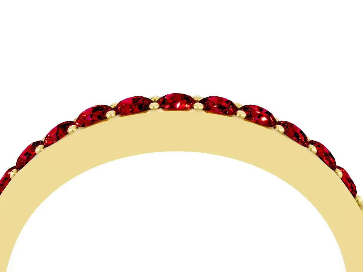 Round Ruby Curved Wedding Band with Channel Setting Yellow gold