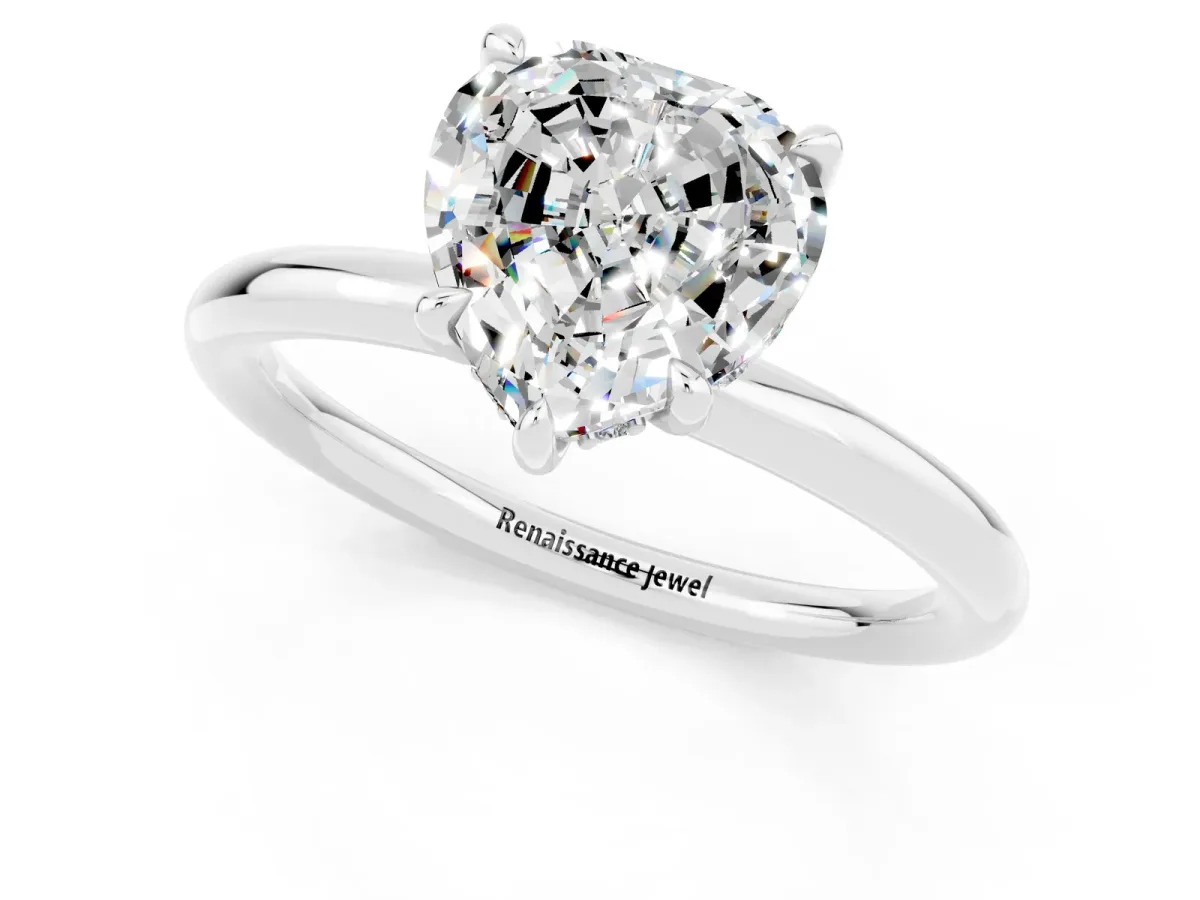 Heart Cut Moissanite Solitaire Ring with Thin Band and Four-Prong Setting White gold