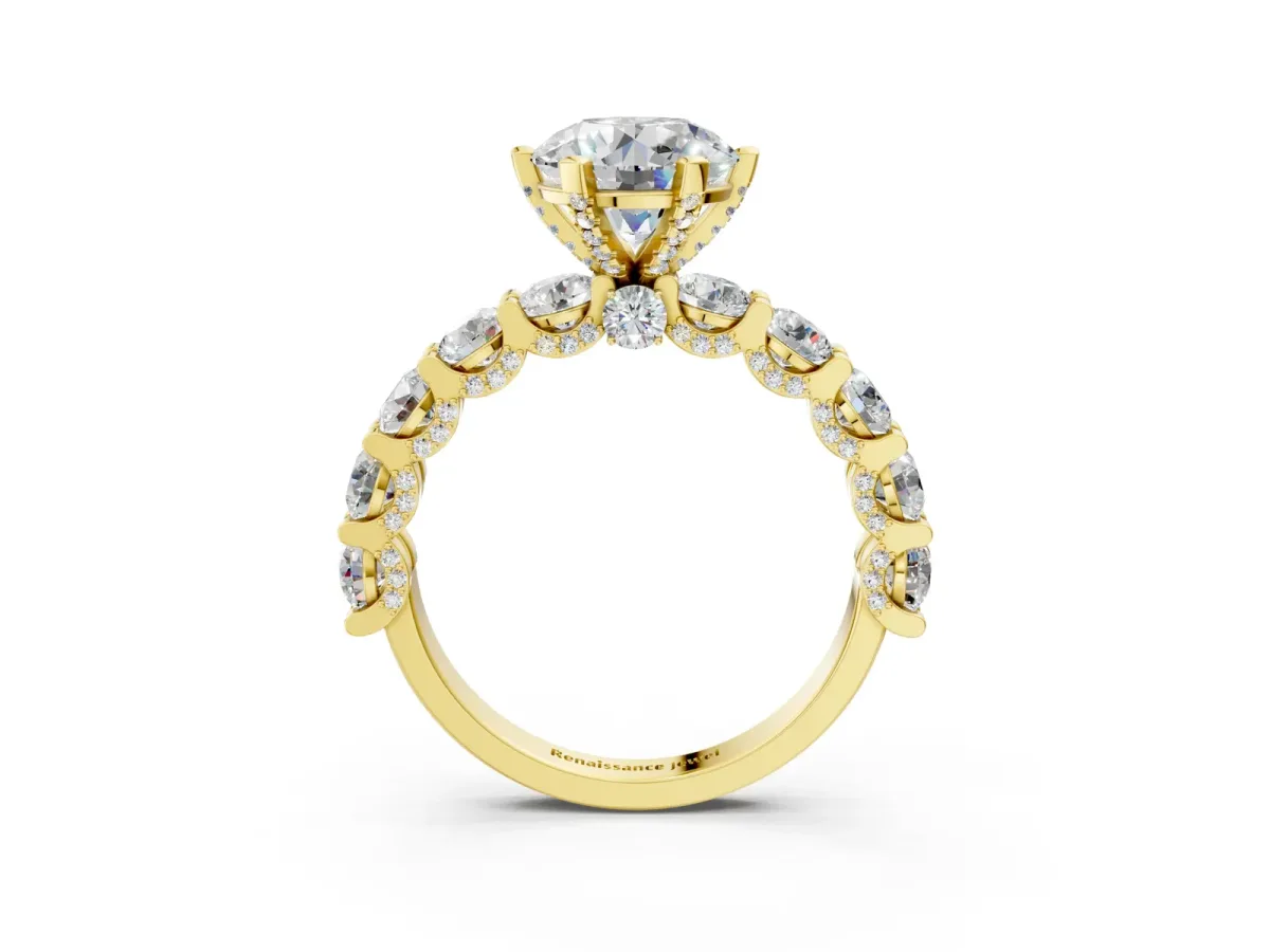 Round Diamond Mens Ring with Graduated Side Stones Yellow gold