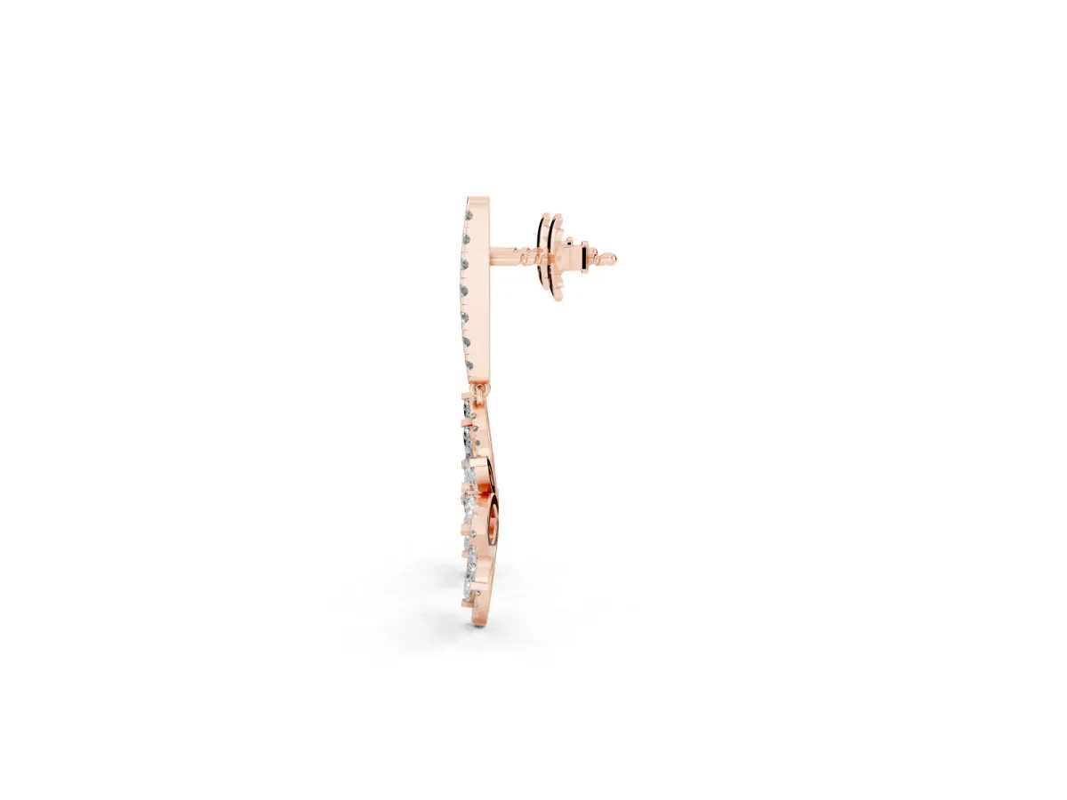 Marquise and Round Diamond Floral Huggie Drop Earrings Rose gold