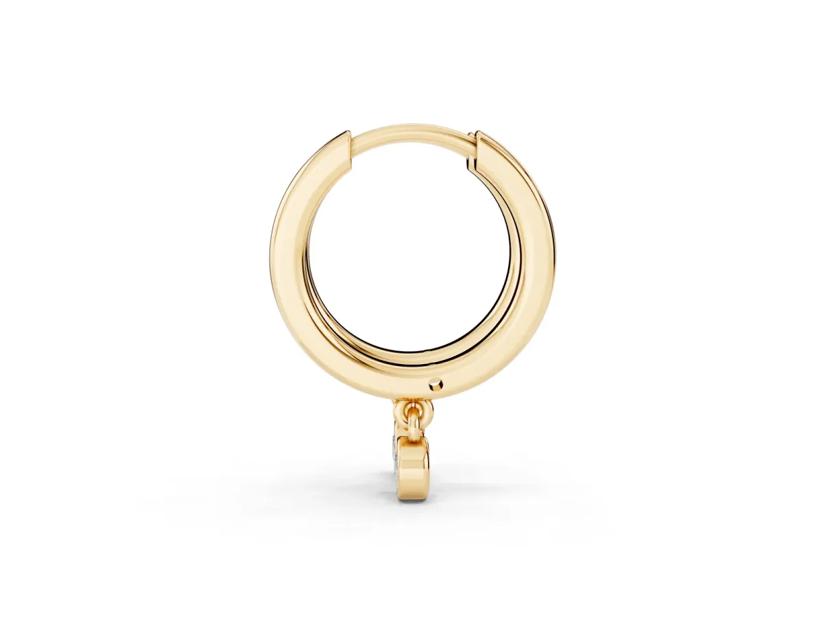 Round Diamond Bezel Drop Huggie Hoop Earrings Yellow gold