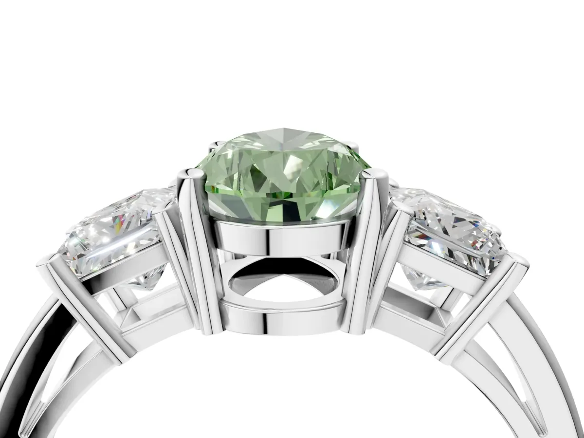 Fancy Green Three-Stone Pear Cut Cut Solitaire Ring with Prong Setting White gold