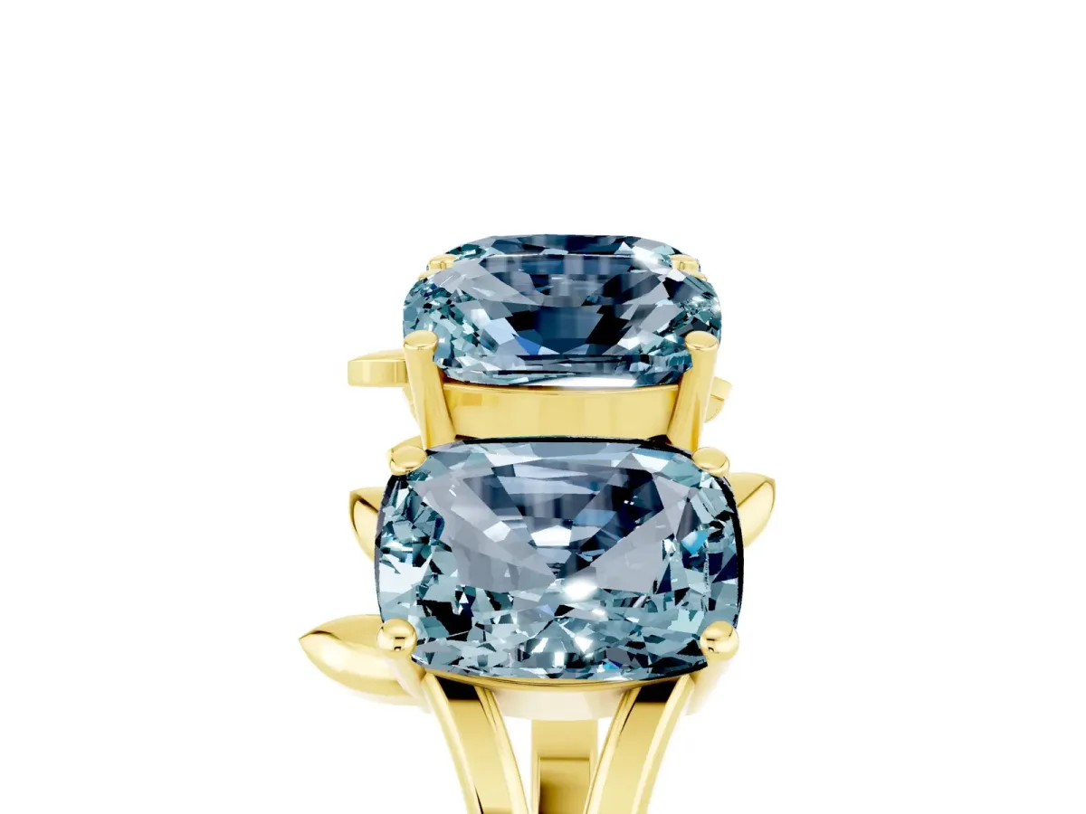 Emerald Cut Aquamarine Prong-Set Half Eternity Band Yellow gold