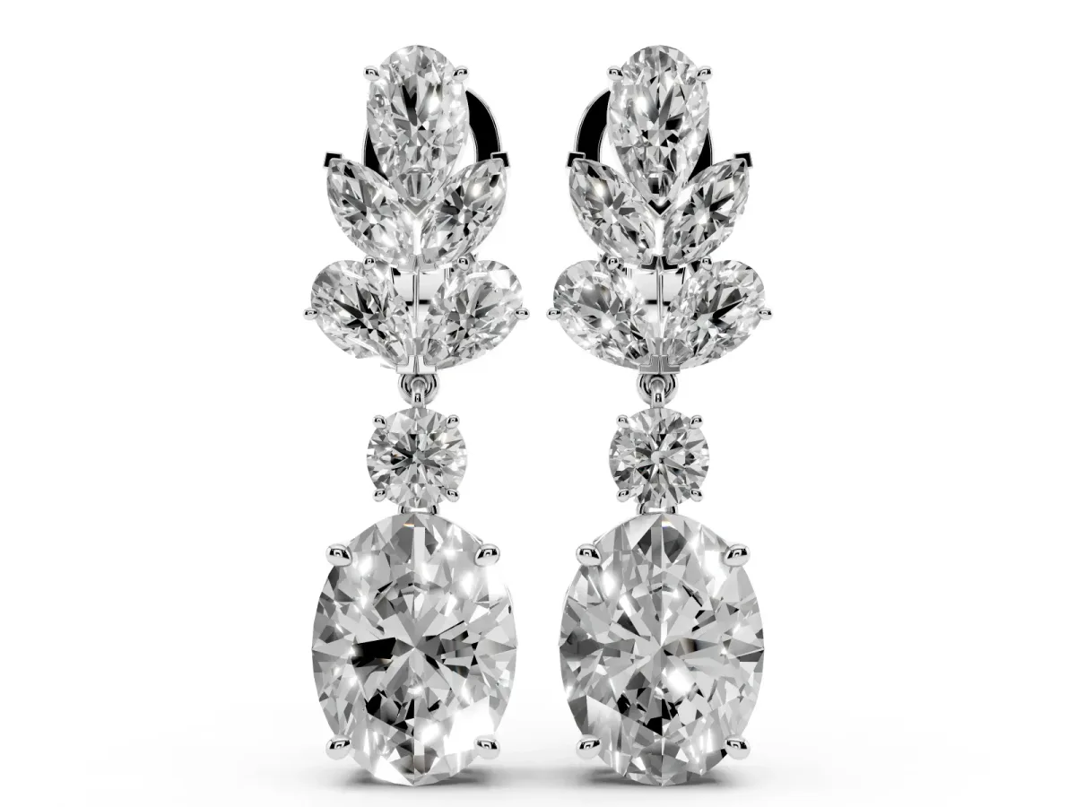 Pear, Marquise and Round Diamond Sacramento Drop Earrings Silver