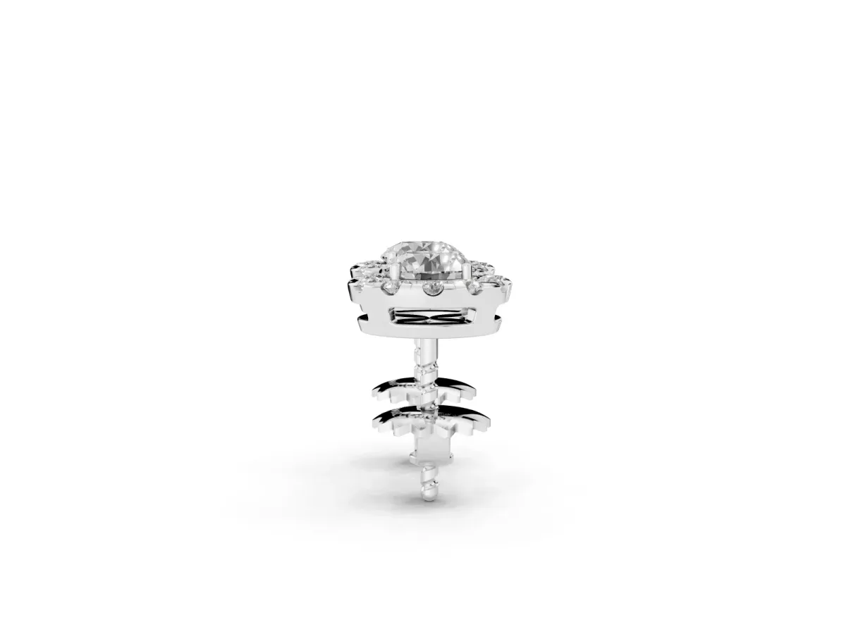 Round Cut Diamond Halo Stud Earrings Platinum