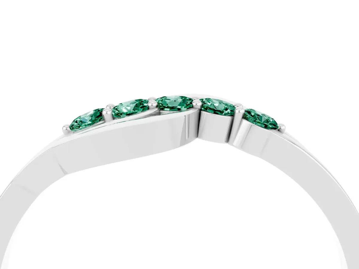 Five-Stone Round Green Sapphire Crossover Band with Prong Setting Silver