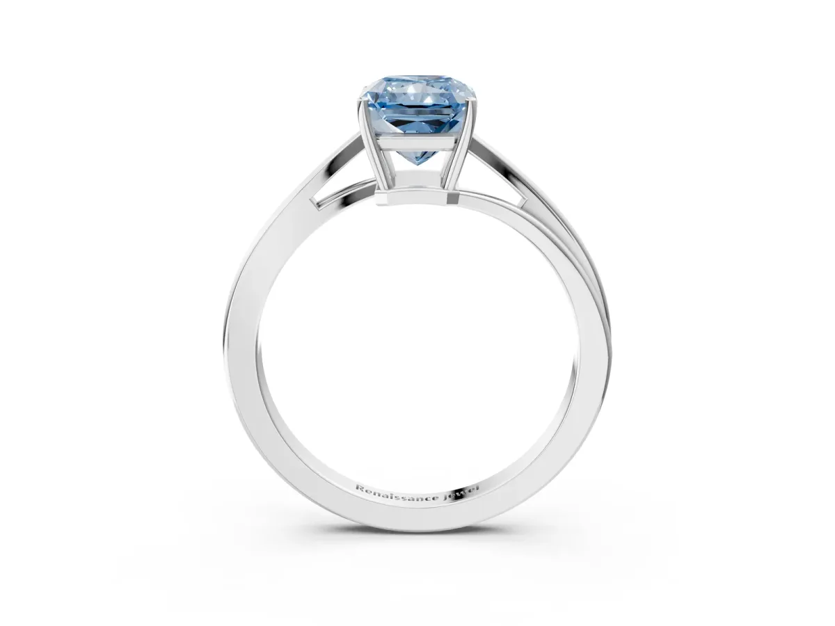 Fancy Blue Radiant Cut Cut Solitaire Twist Band Ring with Four-Prong Setting Platinum