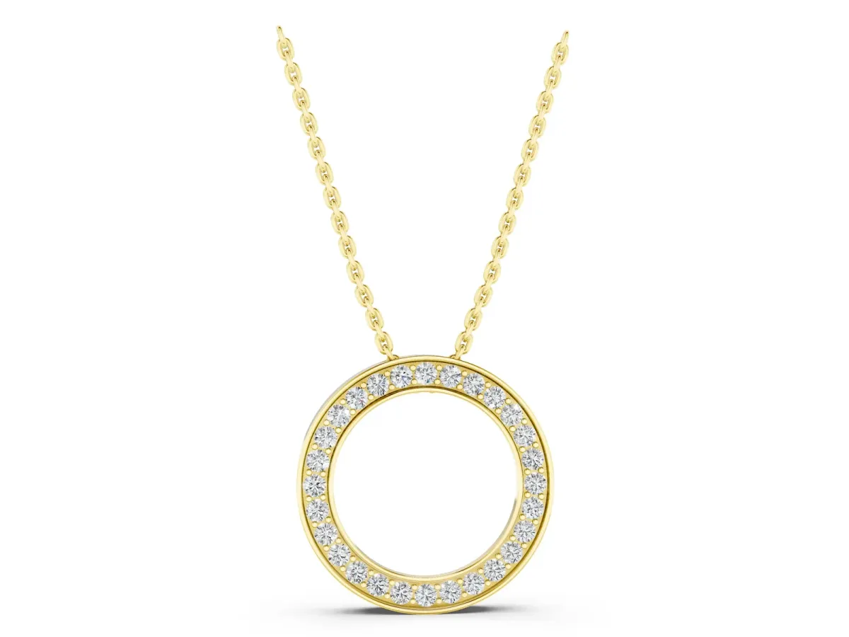 Round Diamond Pavé Circle Pendant Yellow gold