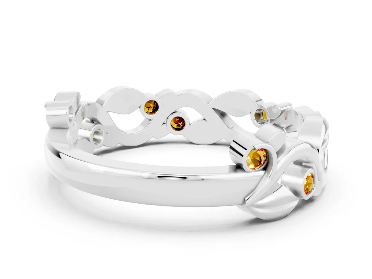 Round Citrine Leaf Eternity Band with Bezel Setting White gold