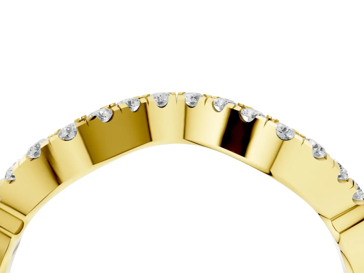 Curved Pavé Round Diamond Eternity Band with U-Prong Setting Yellow gold