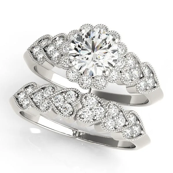 Asscher Cut Brilliant Milgrain Pave Heart Band Solitaire Ring Platinum