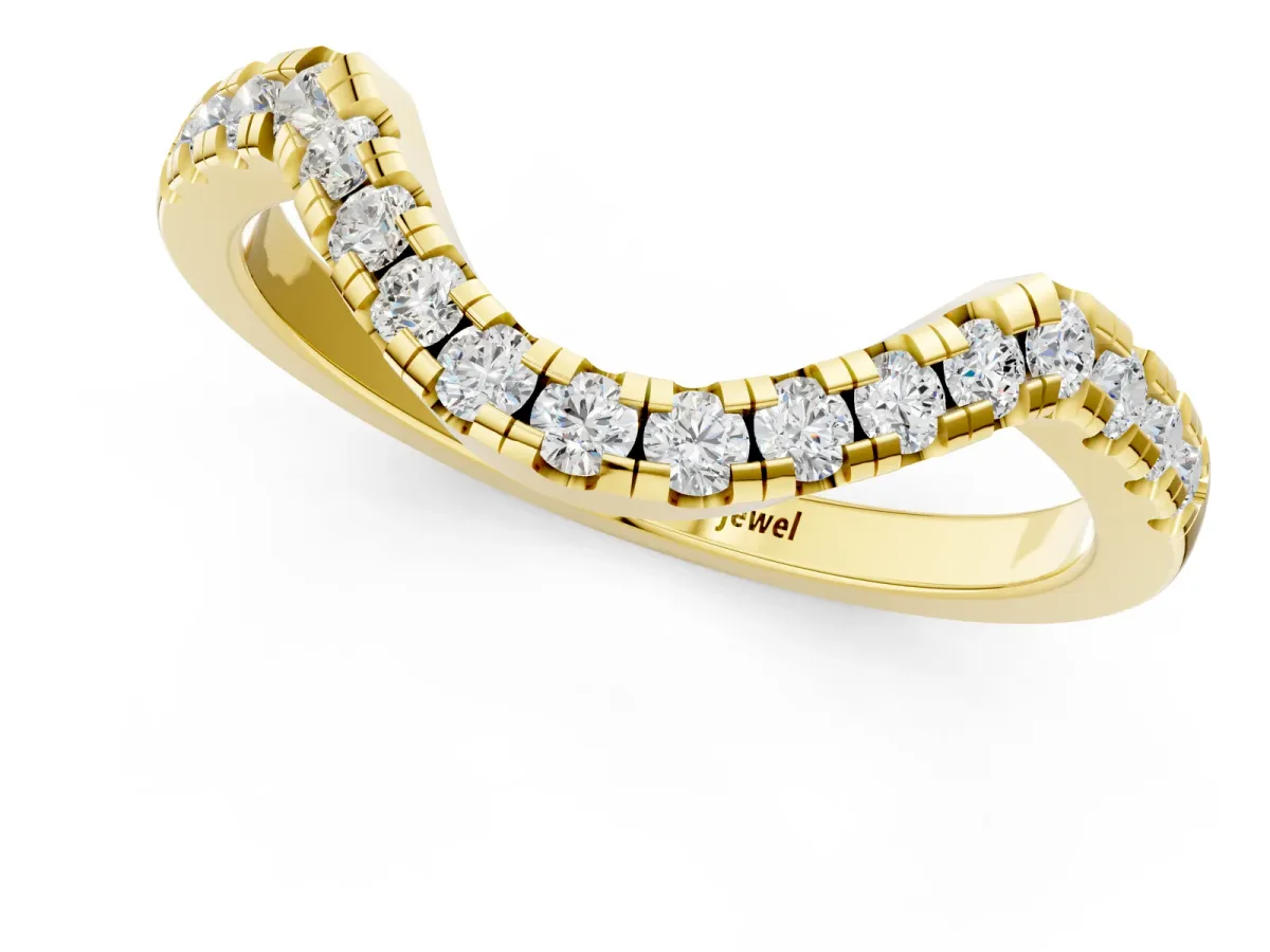 Diamond Curved Pavé Round Stone Contour Band Yellow gold