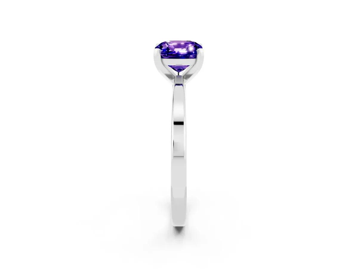 Cushion Cut Tanzanite Solitaire Engagement Ring with Classic Band and Four-Prong Setting Silver