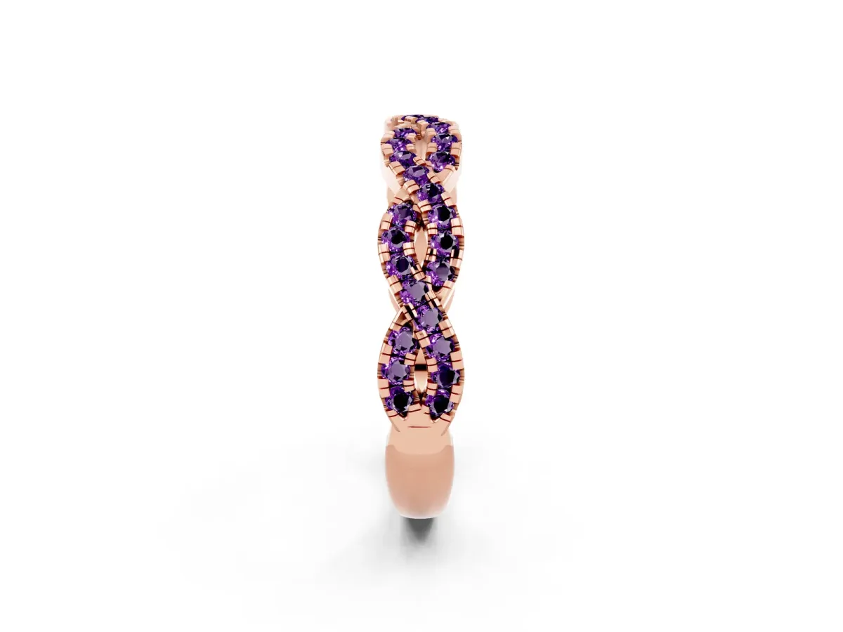 Round Amethyst Twisted Eternity Band with Pavé and Shared Prong Setting Rose gold
