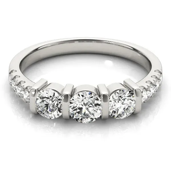 Emerald Cut Brilliant Trilogy Channel Set Diamond Ring with Bar Prongs Platinum