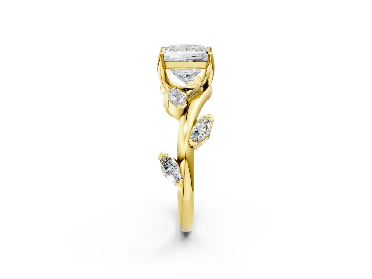 Princess Cut Solitaire Twisted Band Marquise Accent Prong Setting Ring Yellow gold