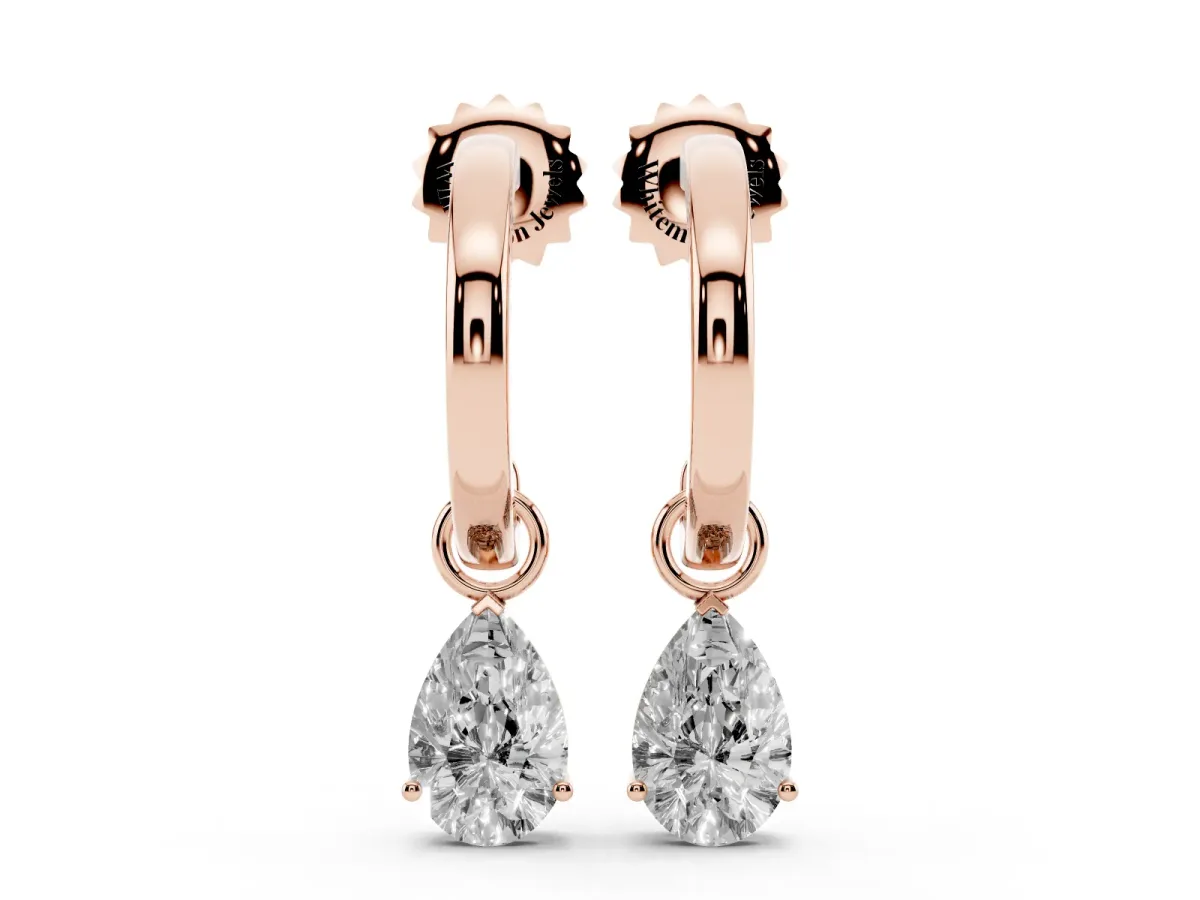 Pear Diamond Drop Earrings with Screw Back Rose gold