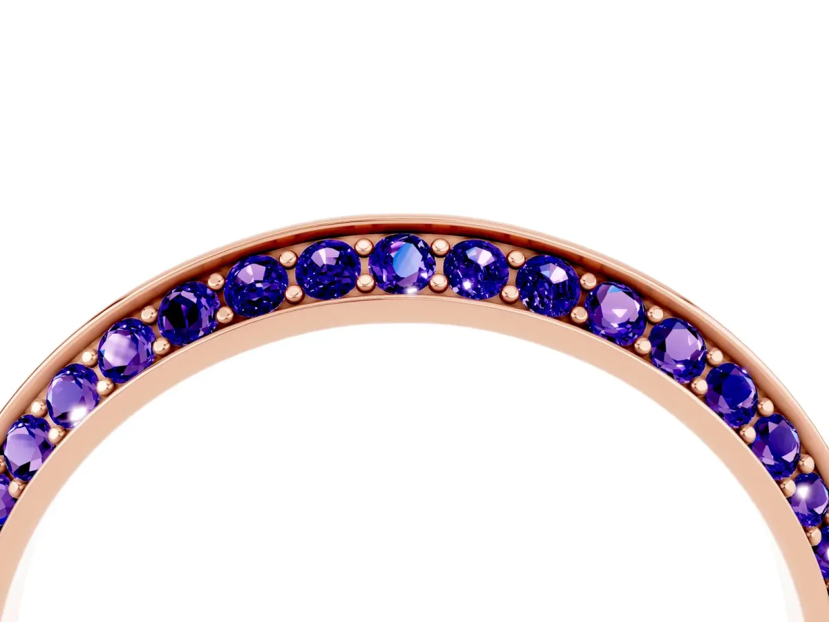 Double Row Pavé Round Tanzanite Eternity Band with Channel Setting Rose gold