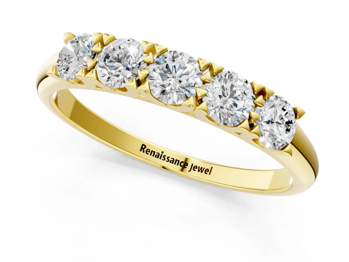 Round Diamond Channel Set Half Eternity Band with Shared Prong Setting Yellow gold