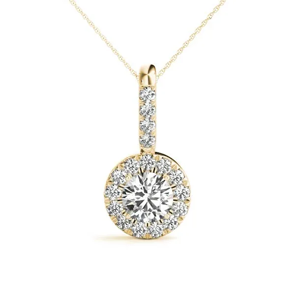 Halo Round Diamond Prong Pendant Yellow gold